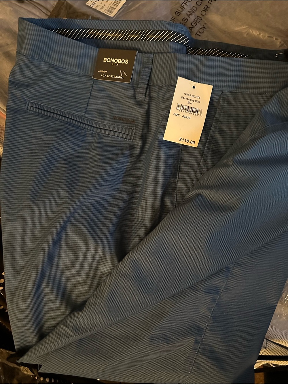 Bonobos Golf Pants Blue Flat Front Performance Fabric NWT